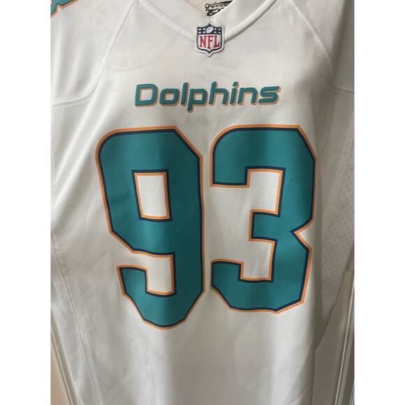 NIKE NFL MIAMI DOLPHINS JERSEY  DEFENSE 93 SZ XL WHITE TEAL ATHLETIC ATHLEISURE - Picture 4 of 15